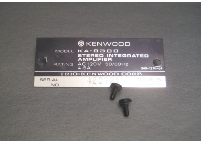 Kenwood Integrated Amplifier KA-8300 Name Plate Badge           