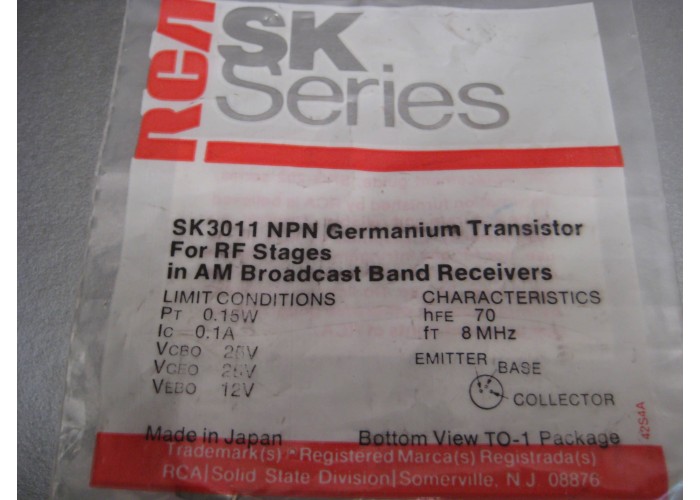 SK3011 NPN Germanium Transistor RCA SK Series 
